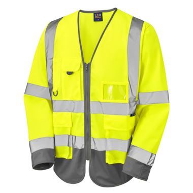 Leo Workwear Wrafton Two Tone Long Sleeve Superior Zipped Hi Vis Vest  