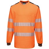 Portwest T185 Orange/Black PW3 Long Sleeve Hi Vis T Shirt
